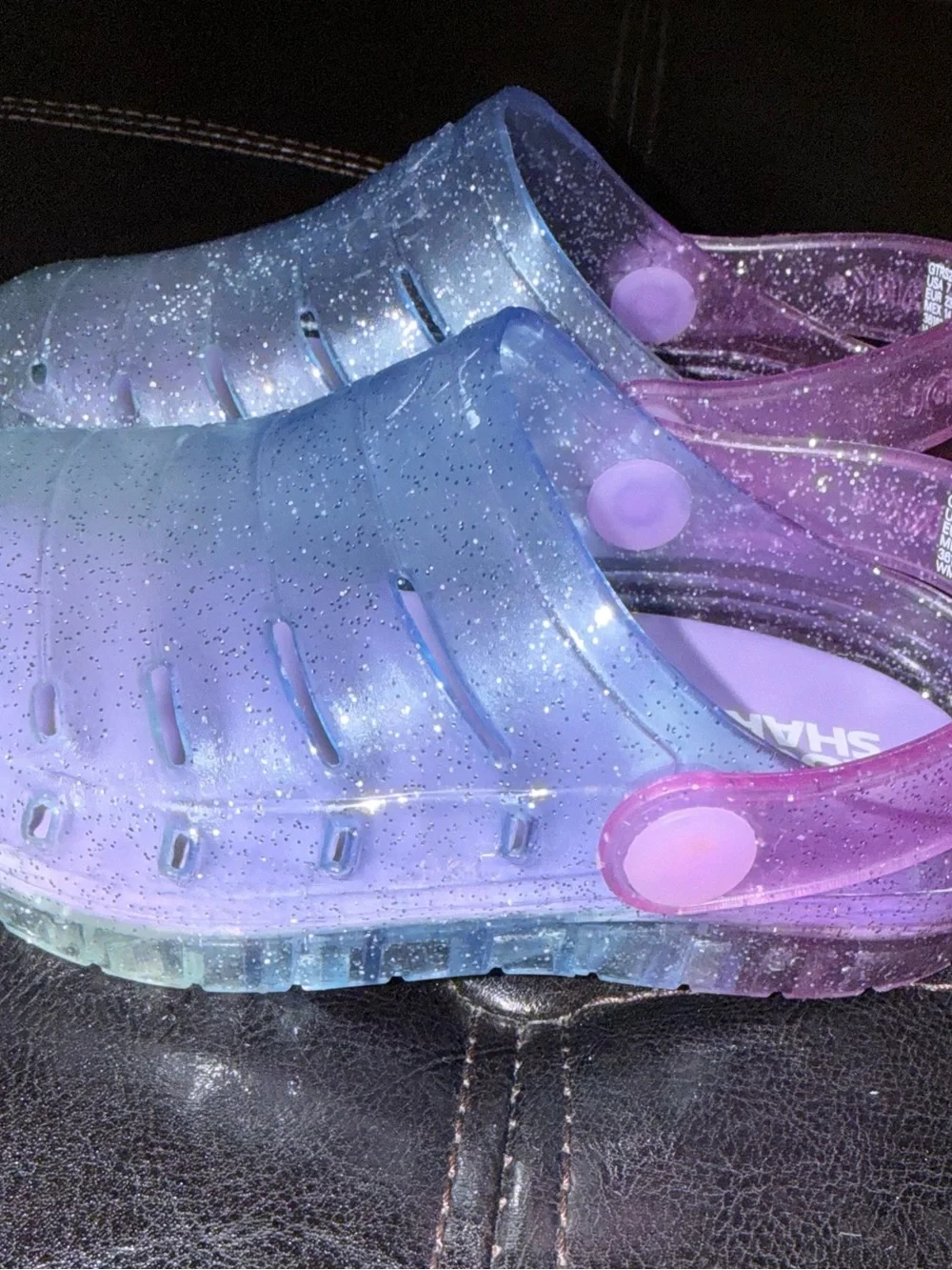 Rugged Shark Sparkle Ombre Kids Clogs with Pink Strap